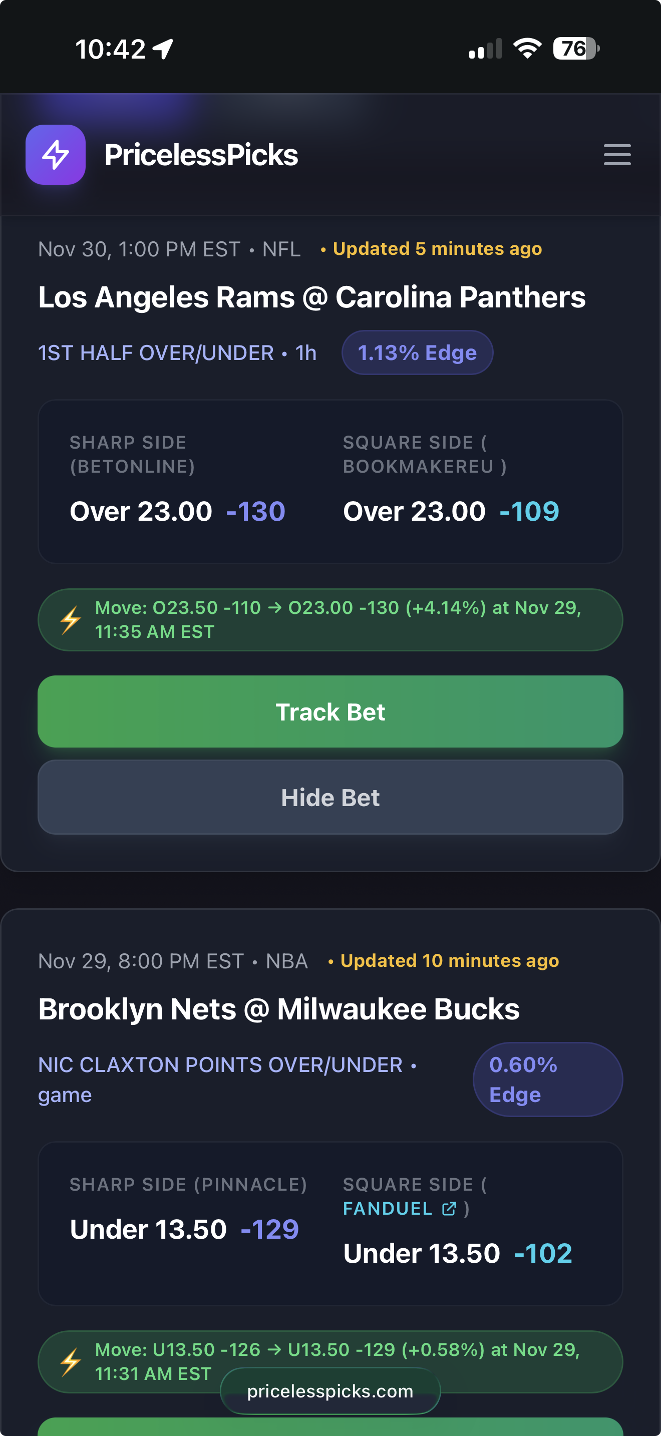 PricelessPicks Web Dashboard
